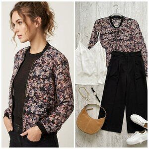 About A Girl Sheer Floral Bomber Jacket | BLK/CRM | Size M